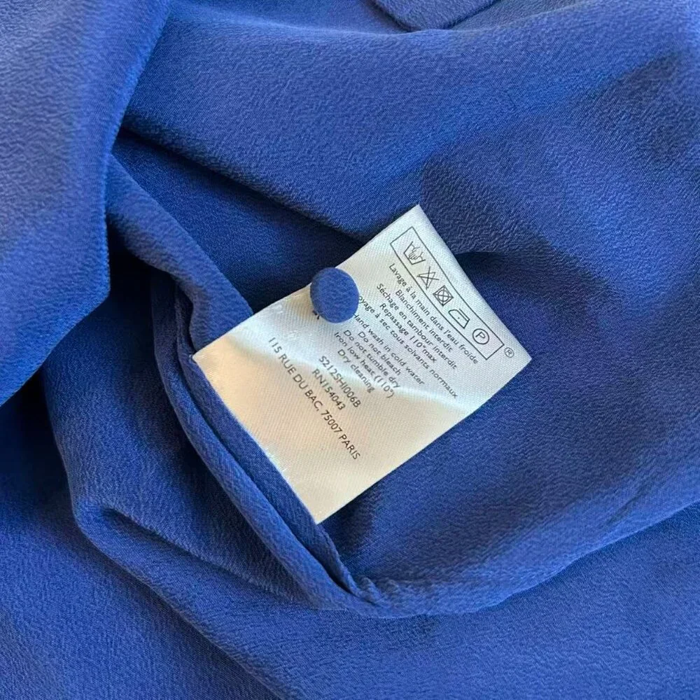 Sezane Chlo Silk Shirt Blouse FR36/US4 Electric Blue French Top Classic Causal - Picture 9 of 10